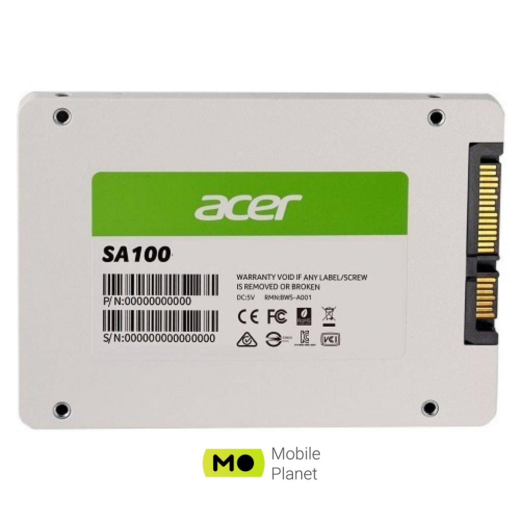 2.5 960GB Acer (SA100-960GB) (UA) Тип: внутренний; Объём памяти: 960