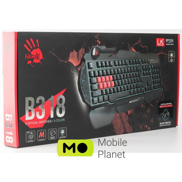 A4Tech Bloody B318 Black USB Black (Bloody B318 Black LK Black) (UA) Тип: ігрова; Призначення: для ПК;