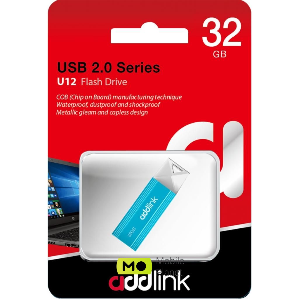 AddLink 32GB U12 Aqua USB 2.0 (ad32GBU12A2) (UA) Тип: Класичні; Обсяг пам'яті: 32 Gb;
