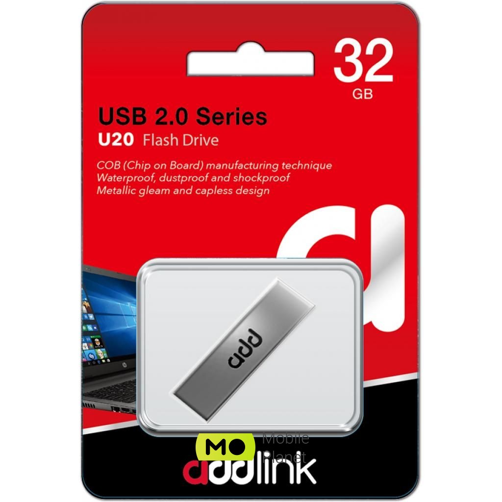 AddLink 32GB U20 Titanium USB 2.0 (ad32GBU20T2) (UA) Тип: У металевому корпусі; Обсяг