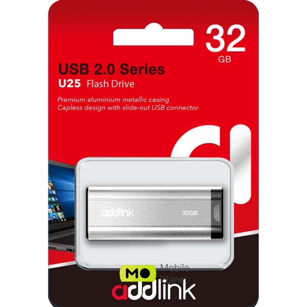 AddLink 32GB U25 Silver USB 2.0 (ad32GBU25S2) (UA) Тип Класичні