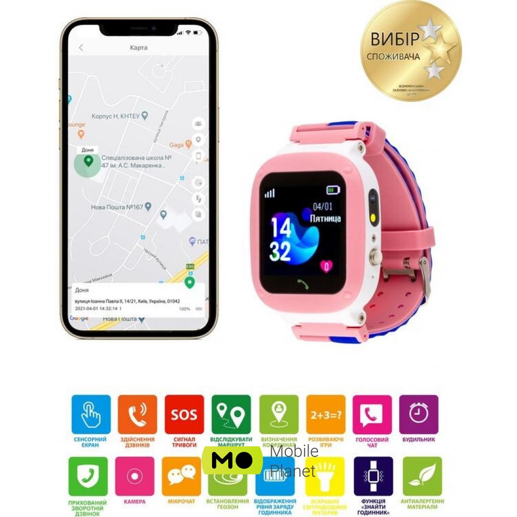 AmiGo GO004 Splashproof Camera + LED Pink Тип: дитячі; Форма годин: