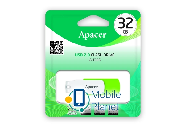 Apacer AH335 32GB Green/White (AP32GAH335G-1) (UA) Объем памяти 32 GB