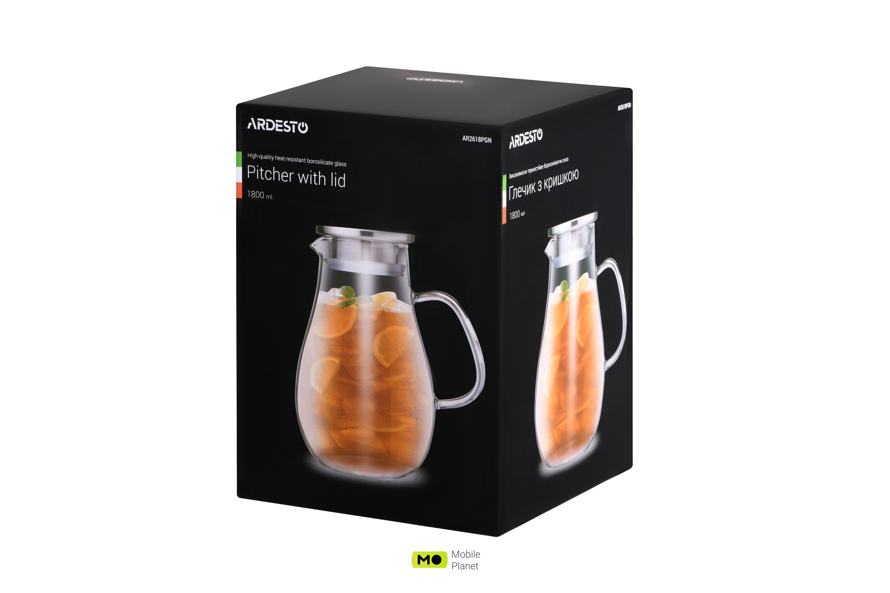 ARDESTO 1800 мл, боросиликатное скло, нержавіюча сталь (AR2618PGN) (UA) Тип: глечик; Висота: 21 см;