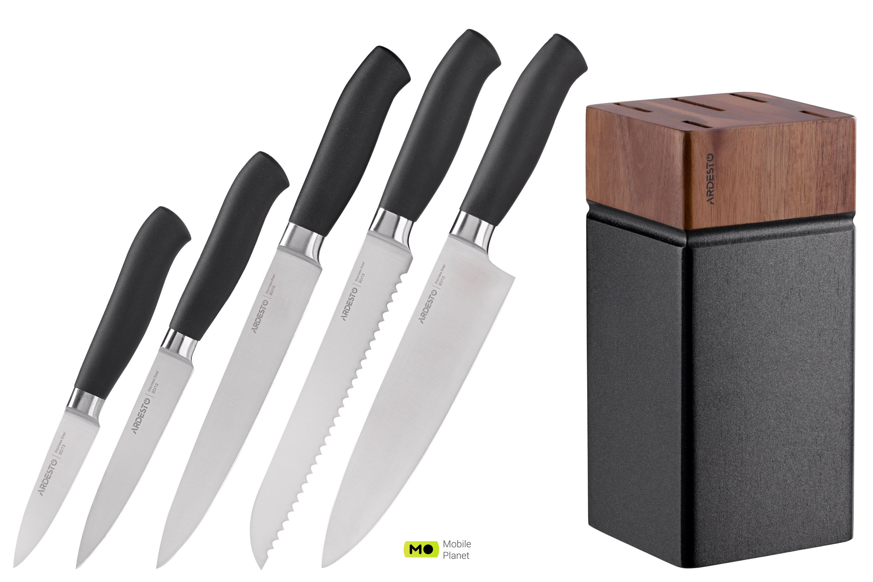 ARDESTO Black Mars 6 пр., Нержавіюча сталь, дерев'яний блок (AR2020SW) (UA) Тип: набір ножів; Матеріал леза: