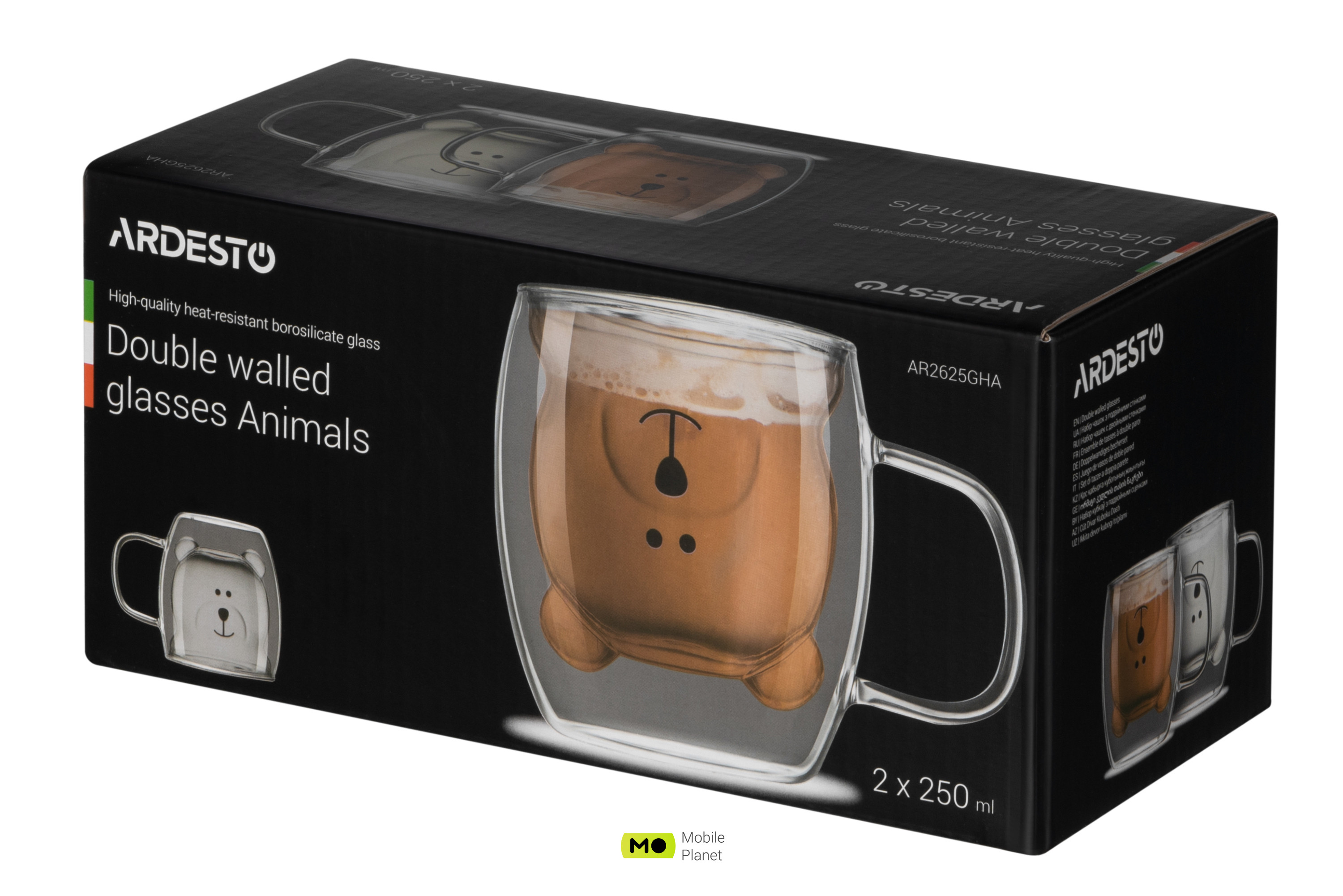 ARDESTO Набір чашок з ручками Animals з подвійними стінками, 250 мл, 2 шт (AR2625GHA) (UA) Тип: чашка; Кількість предметів: