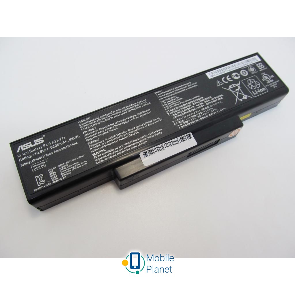 ASUS A32-K72, 5200mAh (56Wh), 6cell, 11.1V, Li-ion (A47201) (UA) Тип: Li-Ion; Вид: оригінальний; P / N