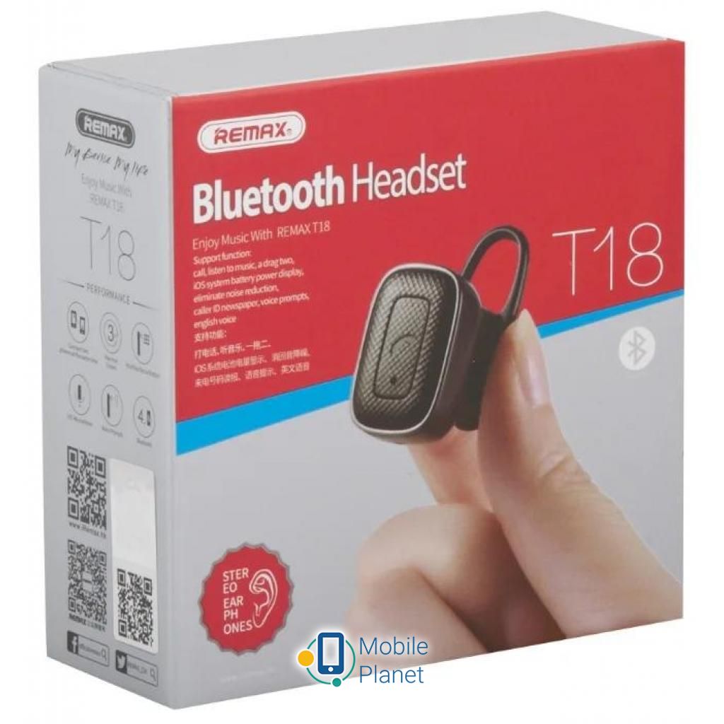 Bluetooth-гарнитура Remax RB-T18 Black (RB-T18BK) Сопротивление: 16 Ом; Частотный