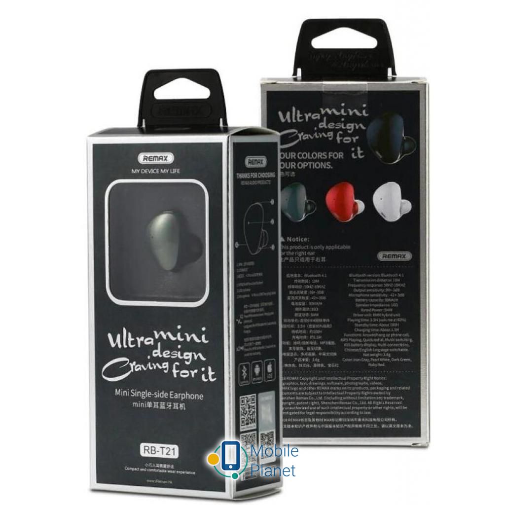 Bluetooth-гарнітура Remax RB-T21 Black (RB-T21BK) Клас гарнітури: моногарнітури;