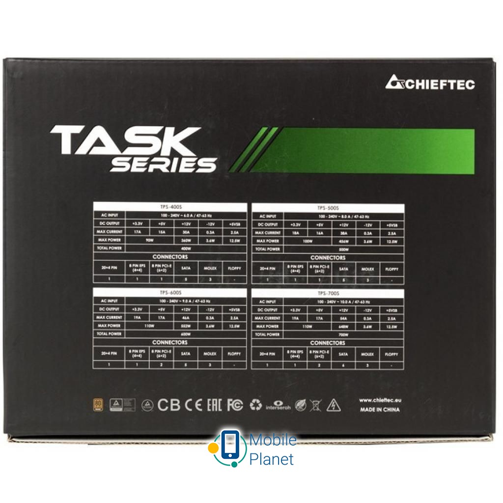 CHIEFTEC 600W TASK (TPS-600S) (UA) Тип БП: для комп'ютерів;