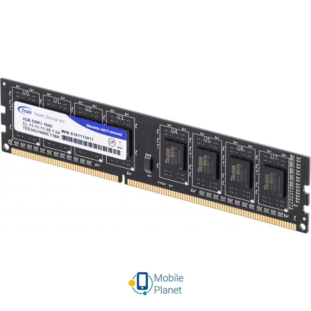 DDR3 4GB 1600 MHz Team (TED34GM1600C1101 / TED34G1600C1101) Тип памяти: DDR 3; Объем памяти: 4 GB;