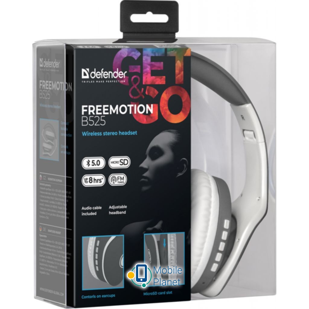 Defender FreeMotion B525 Bluetooth Gray-White (63527) (UA) Тип пристрою: гарнітура; Тип:
