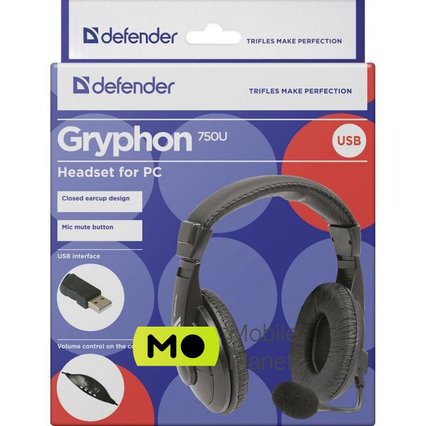 Defender Gryphon 750U USB (63752) (UA) Тип пристрою: гарнітура; Тип: VoIP