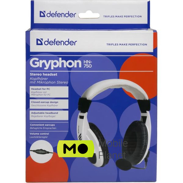 Defender Gryphon HN-750 White (63747) (UA) Тип пристрою: гарнітура; Тип: VoIP