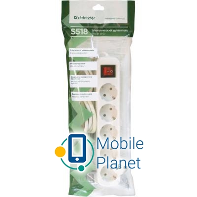 Defender S518 1.8 m 5 троянд switch white (99241) (UA) Тип: подовжувач; Сумарна