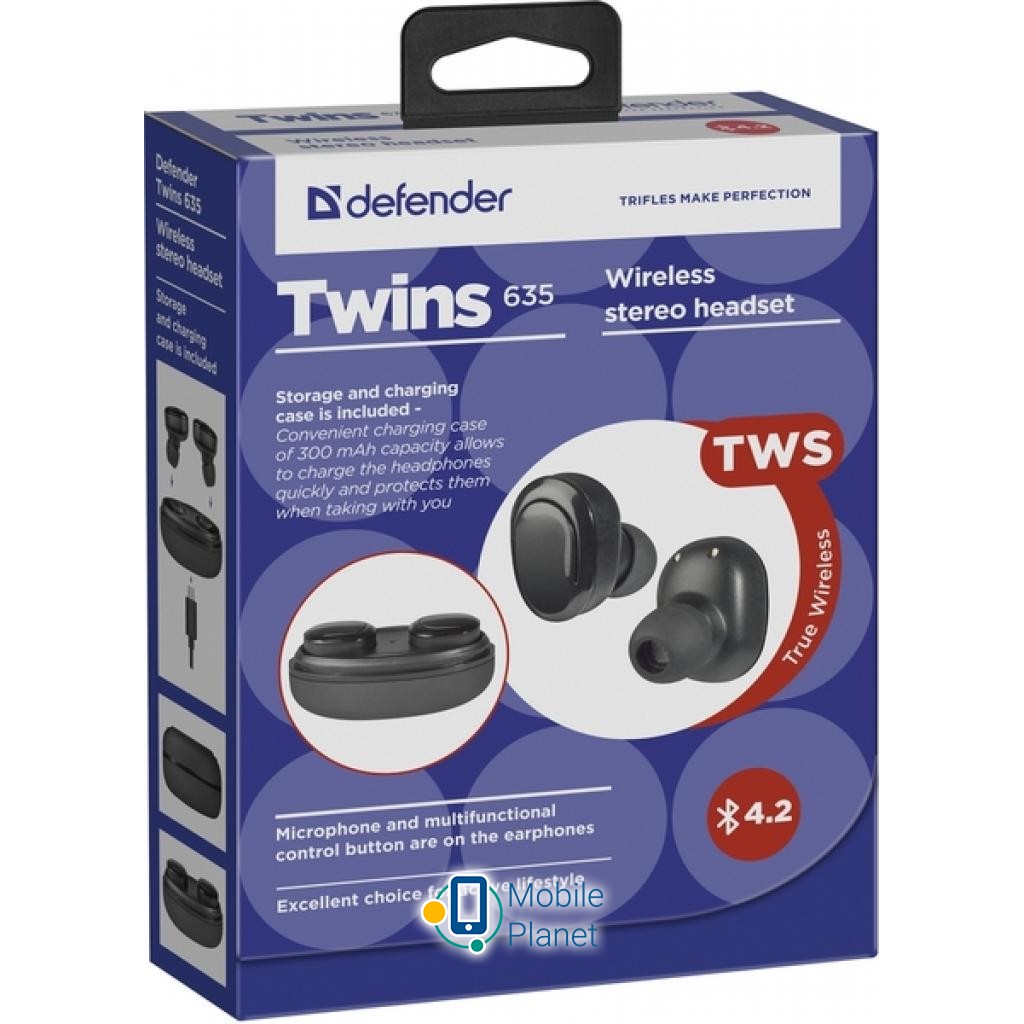 Defender Twins 635 TWS Bluetooth Black (63635) (UA) Тип пристрою: гарнітура; Тип: True