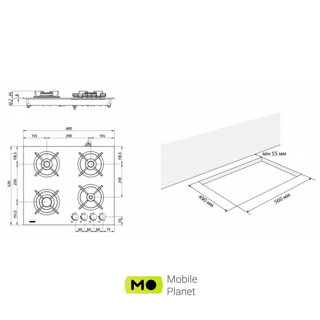 ELEYUS ASTRA 60 BG CF (UA) Тип поверхні: газова; Матеріал