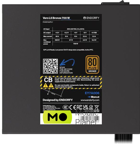 ENDORFY Vero L5 700W 80 Plus Bronze (EY7A006) EU Максимальна потужність; Вт: 700
