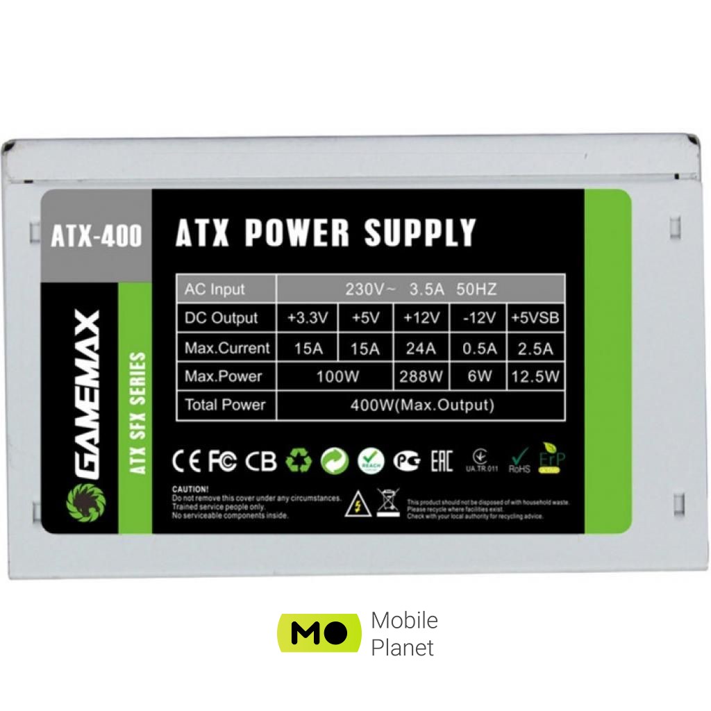 GAMEMAX 400W (ATX-400W SFX) (UA) Мощность: 400 Вт; Подключение