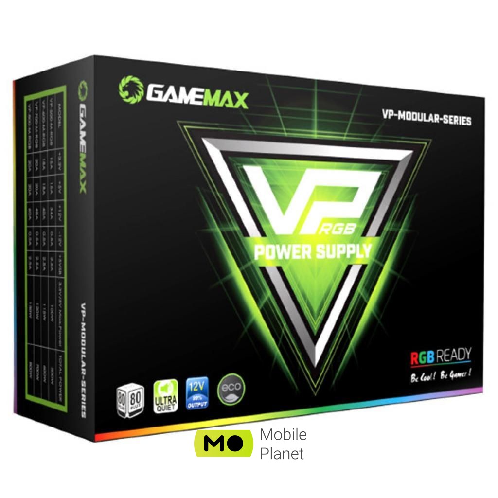 GAMEMAX 700W (VP-700-M-RGB) (UA) Потужність: 700 Вт; Підключення