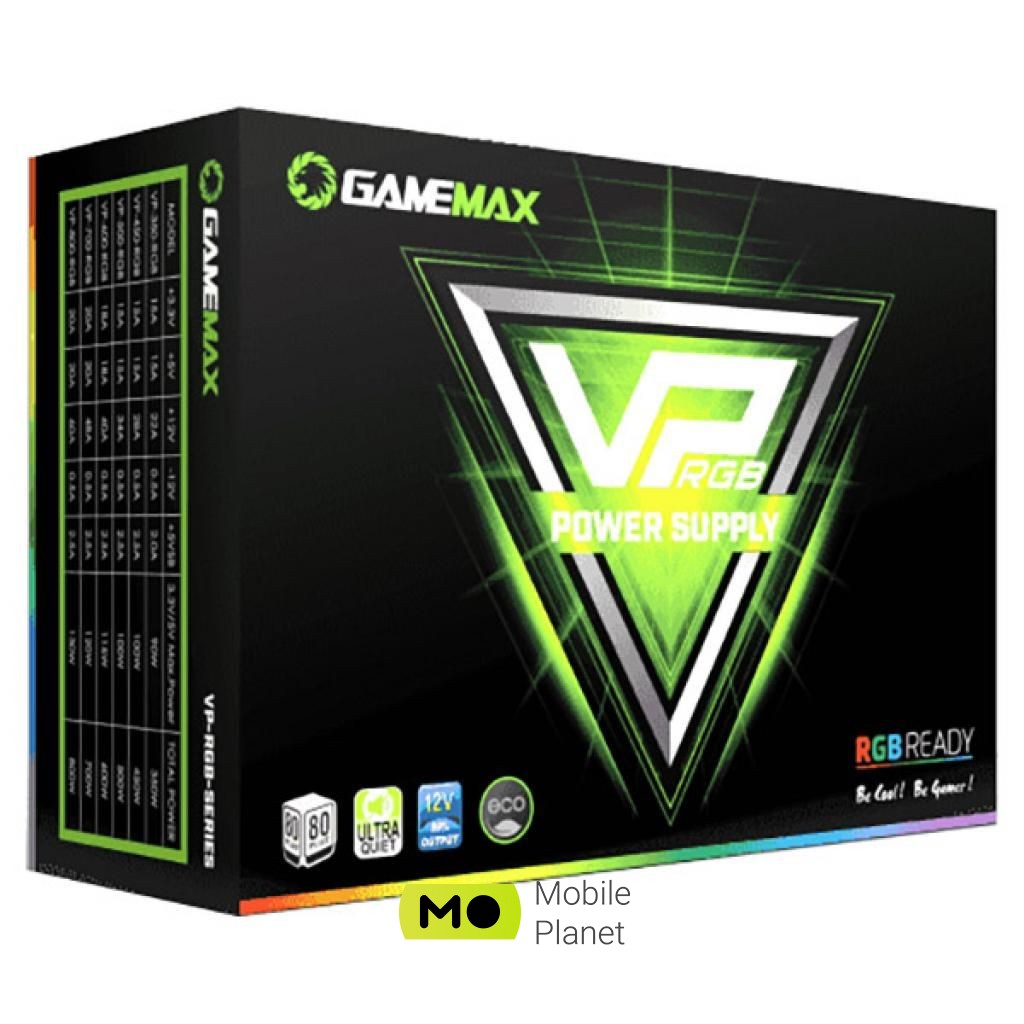 GAMEMAX 800W (VP-800-RGB) (UA) Потужність: 800 Вт; Підключення