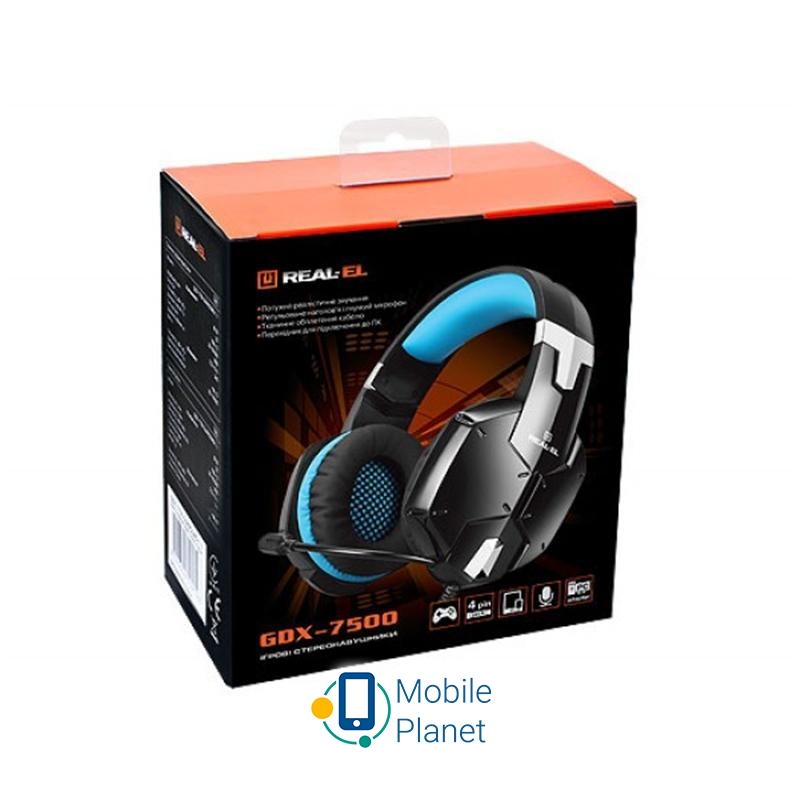 Гарнітура REAL-EL GDX 7500 Black / Blue (EL124100015) (UA) Тип: Гарнітура; Тип підключення: