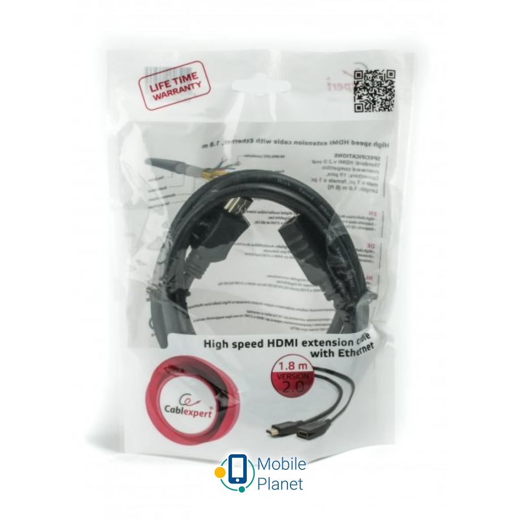 Кабель мультимедійний HDMI male to female 1.8m Cablexpert (CC-HDMI4X-6) Тип: подовжувач; Тип Вхід: HDMI (Type
