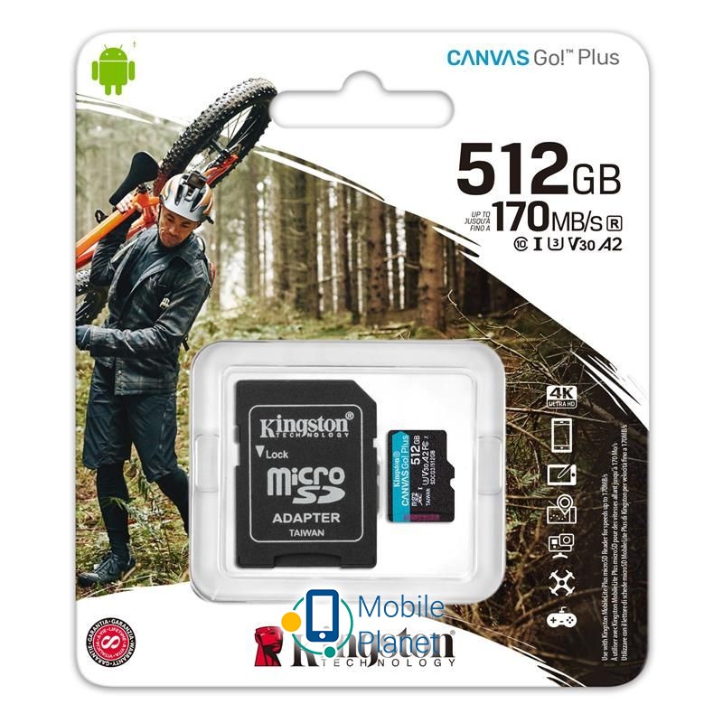 Kingston Canvas Go! Plus microSD (SDCG3/512GB) Тип: microSDXC; Клас швидкості (SD): Class