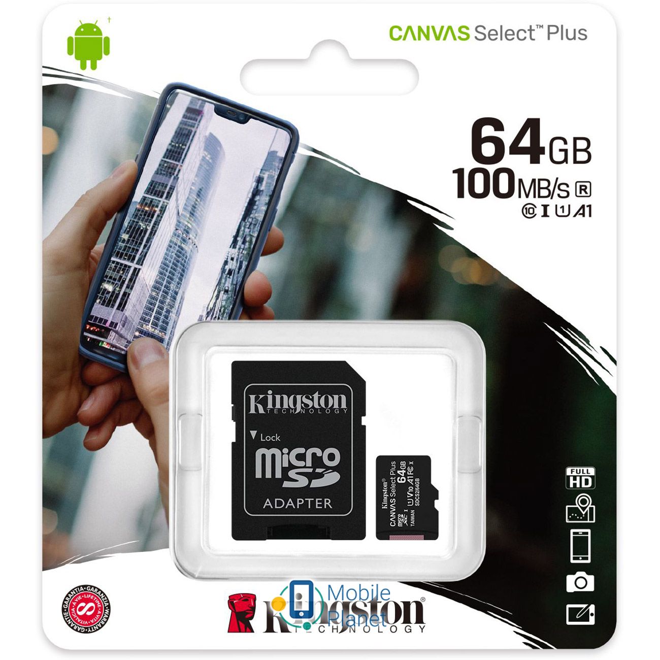 KINGSTON microSDXC Canvas Select Plus 64GB UHS-I U3 V10 A1 Class 10 + SD-adapter (SDCS2/64GB) Тип: microSDXC; Об'єм пам'яті: 64 ГБ;