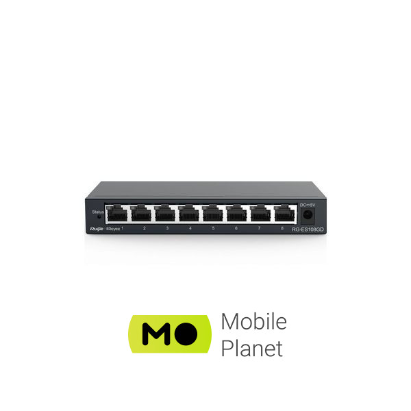 Комутатор мережевий Ruijie Networks RG-ES108GD (UA) Порти 8х 10/100/1000 Мбіт/с Gigabit