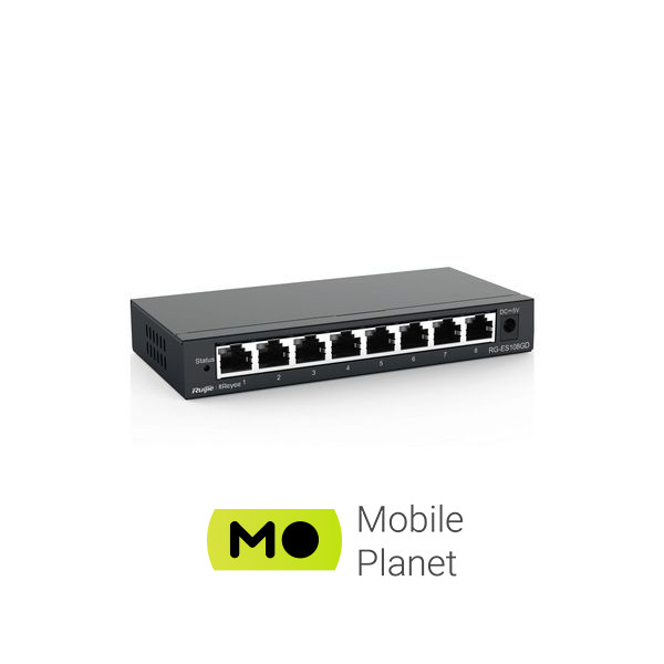 Комутатор мережевий Ruijie Networks RG-ES108GD (UA) Кількість портів 8