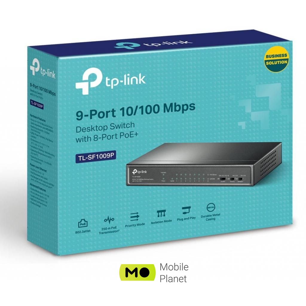 Комутатор мережевий TP-Link TL-SF1009P (UA) Тип: некерований; Кількість