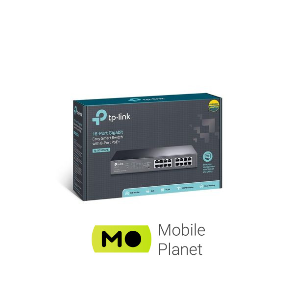 Комутатор мережний TP-Link TL-SG1016PE (UA) Тип: Smart; Форм-фактор: у стійку;