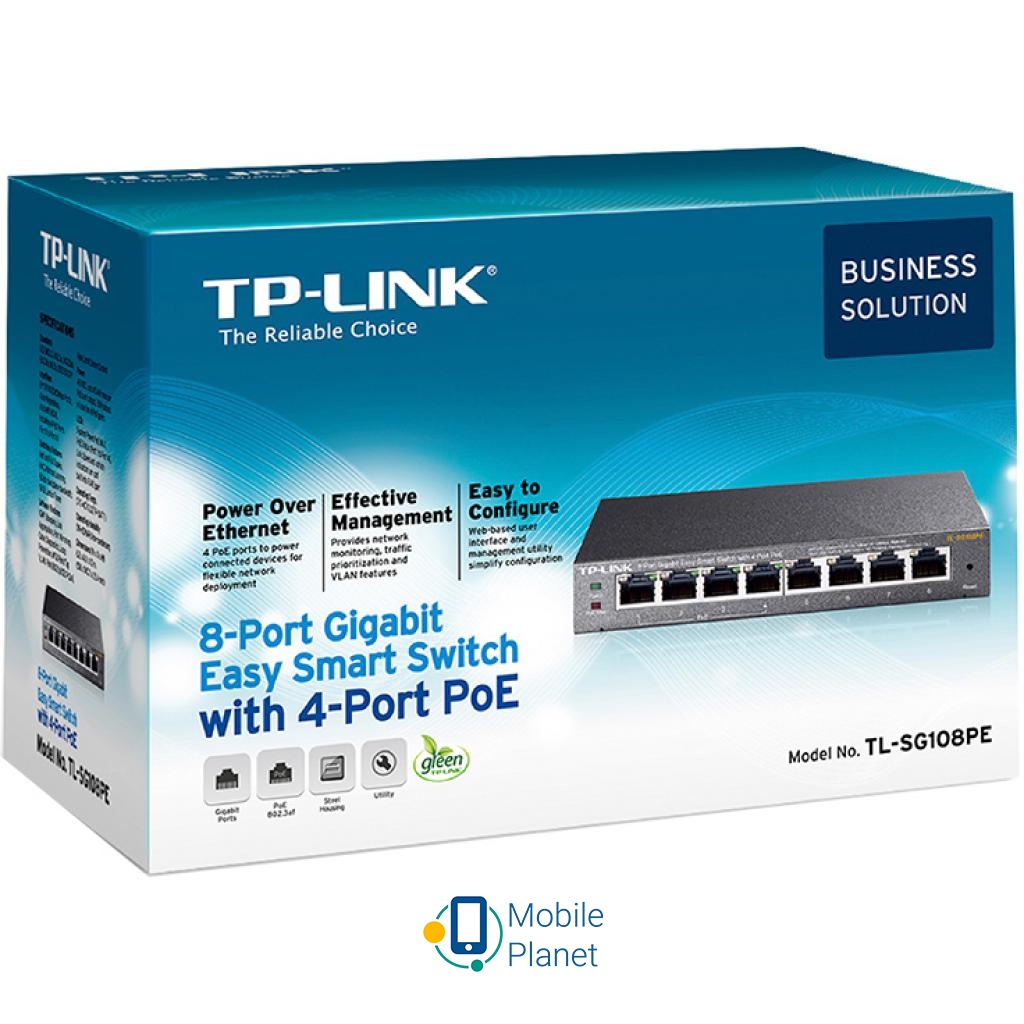 Комутатор мережевий TP-Link TL-SG108PE Тип: smart; Форм-фактор: настільний;