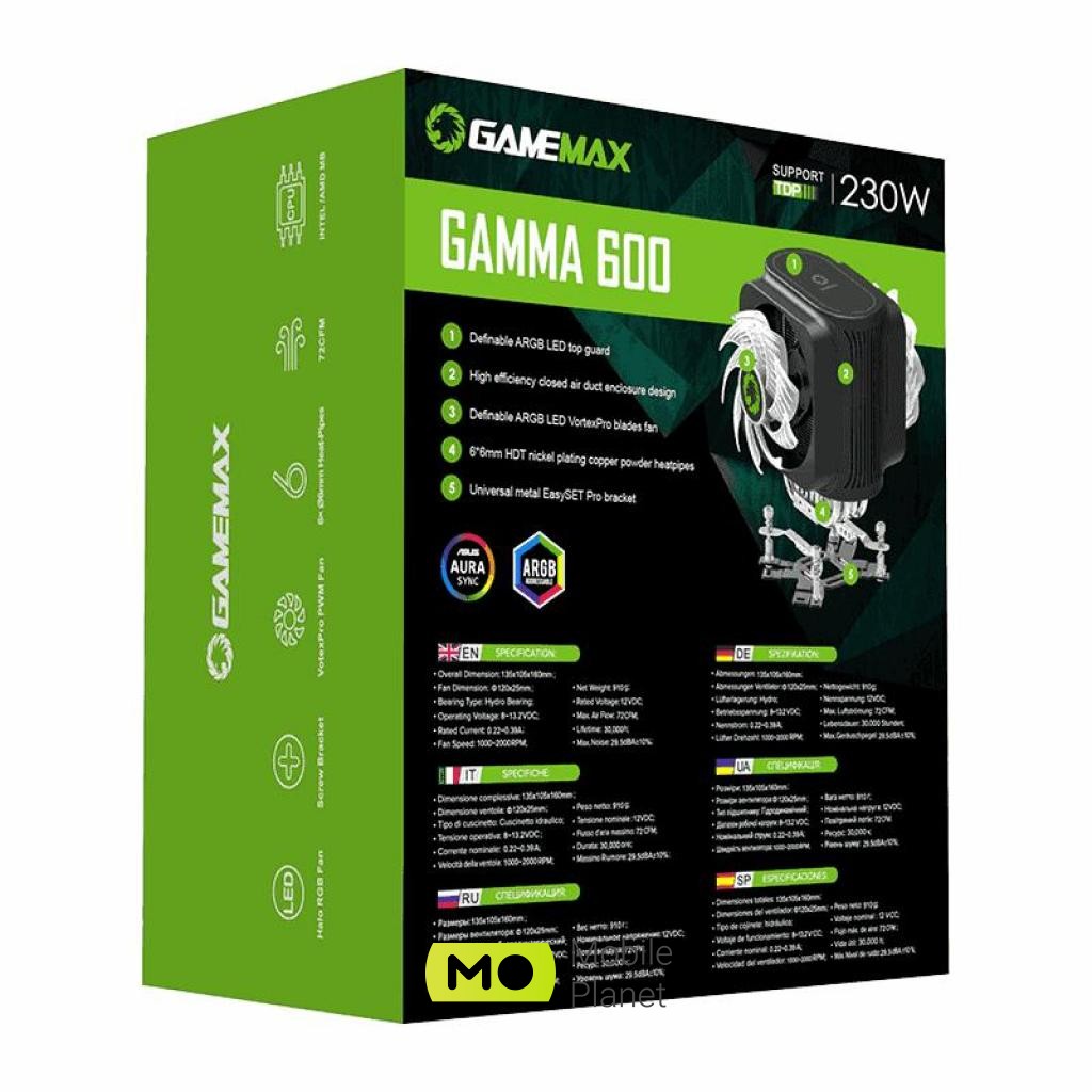 Кулер для процесора GAMEMAX Gamma 600 (UA) Для процесорів: INTEL, AMD; Під сокет: