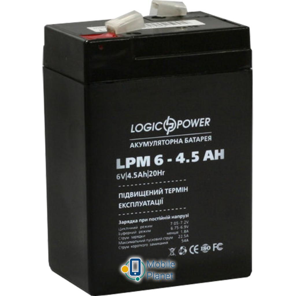 LogicPower LPM 6В 4.5 Ач (3860) (UA) Напруга: 6 В; Ємність: 4.5 Ач;