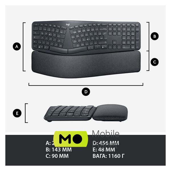 Logitech ERGO K860 Bluetooth/Wireless UA Black (920-010108) (UA) Тип: мультимедійна; Призначення: