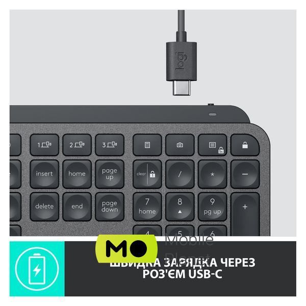 Logitech MX Keys Advanced for Business Wireless Illuminated UA Graphite (920-010251) (UA) Тип: мультимедійна, з