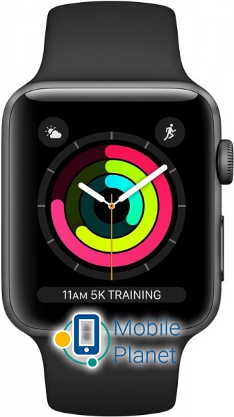 Apple Watch Series 3 (GPS) 38mm Space Gray Aluminum Case with Black Sport Band (MTF02) водонепроницаемые (до 50 м)