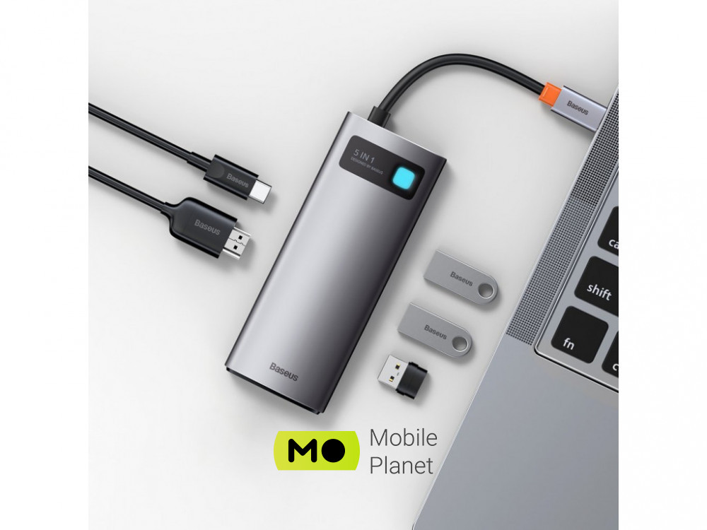 USB-Hub Baseus Metal Gleam Series 5-in-1 Type-C/HDMI 4K/3 USB Gray (CAHUB-CX0G) Адаптер для подключения к порту