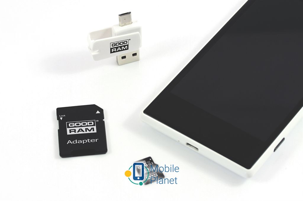 MicroSDHC 32GB UHS-I Class 10 GOODRAM + SD-adapter + OTG Card reader (M1A4-0320R12) (UA) Швидкість читання: 100 МБ / с;