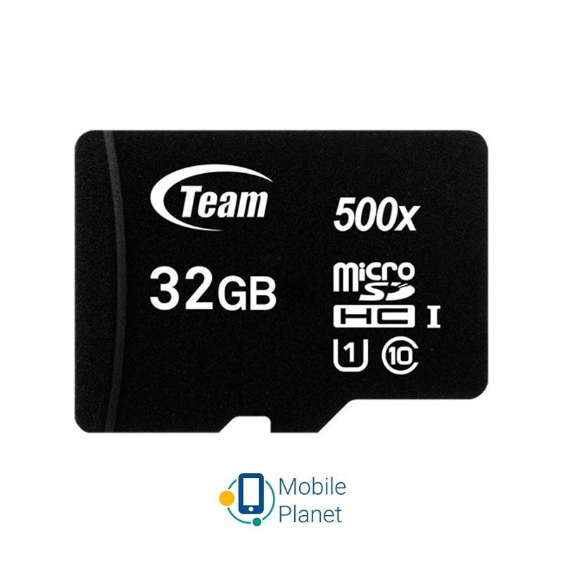 MicroSDHC 32GB UHS-I Class 10 Team Black + SD-adapter (TUSDH32GCL10U03) (UA) Об'єм пам'яті (GB): 32; Тип карт: