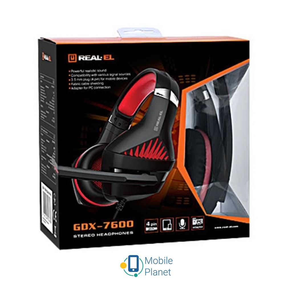 Навушники REAL-EL GDX-7600 Bblack-Red (UA) Тип пристрою: гарнітура; Тип: