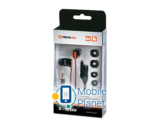Навушники REAL-EL Z-1700 Black (UA) Частотний діапазон: 20 - 20 000 Гц;