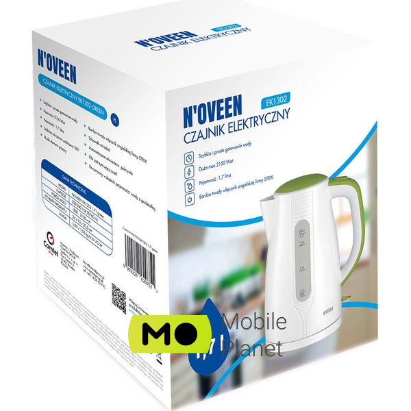 NOVEEN EK1302 Green (UA) Об'єм: 1.7 л; Потужність: 2200 Вт; Тип