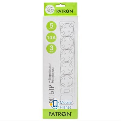 PATRON 3.0 m3*1mm2 (SP-1053) 5 розеток BLACK (EXT-PN-SP-1053) (UA) Номинальное напряжение: 220 В;
