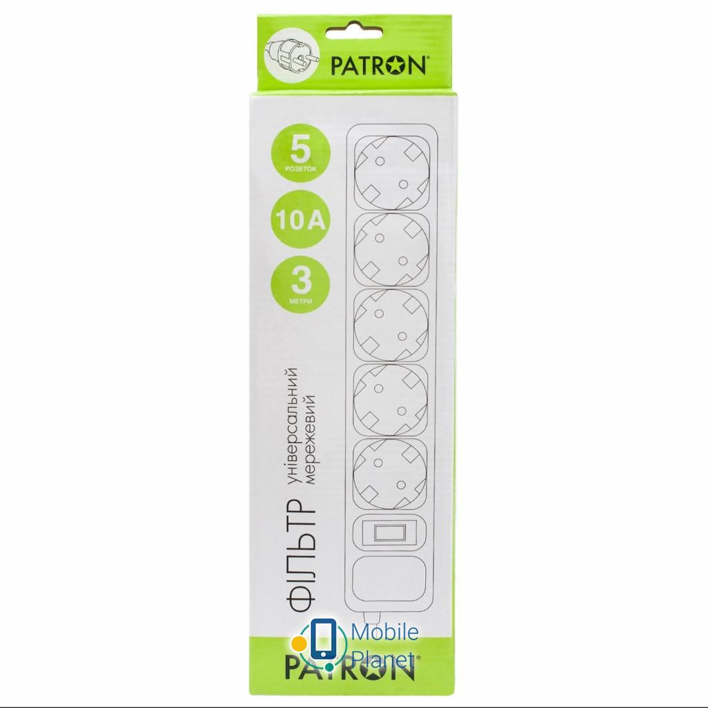PATRON 3m (SP-1053W), 5 розеток White (EXT-PN-SP-1053W) (UA) Робоча частота 50-60 Гц