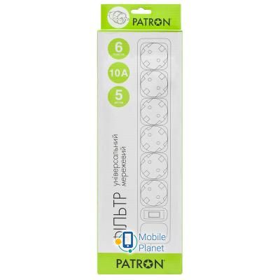 PATRON 5.0 m3*1mm2 (SP-1065)  6 розеток BLACK (EXT-PN-SP-1065) (UA) Рабочая частота 50 Гц