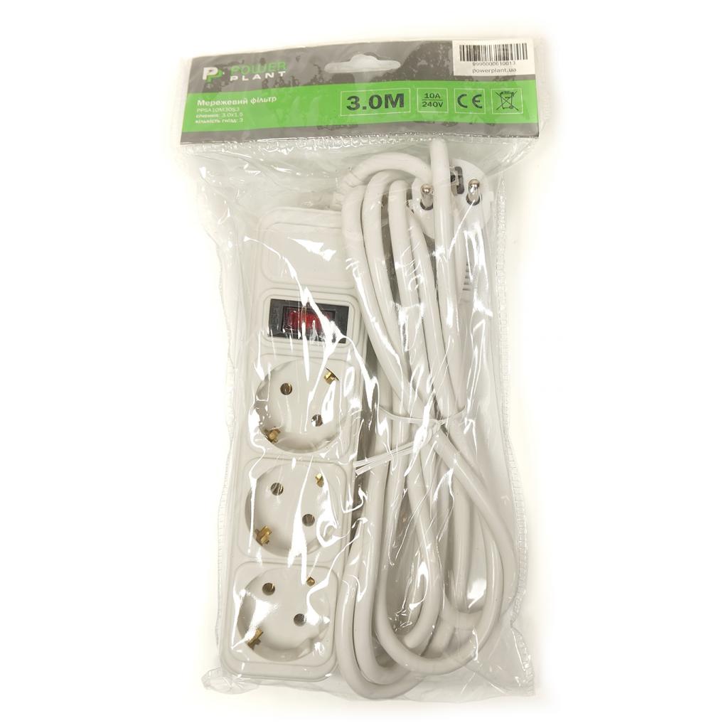 PowerPlant 3 м, 3 розетки, євростандарт (JY-1054/3) (PPSA10M30S3) (UA) Номінальна напруга: 220 В; Струм
