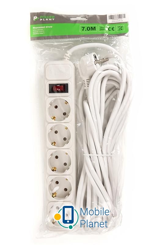 PowerPlant JY-1056/7 (PPSA10M70S5) 5 розеток, 7 м, білий (UA) Розеток: 7; Довжина кабелю, м: 7;